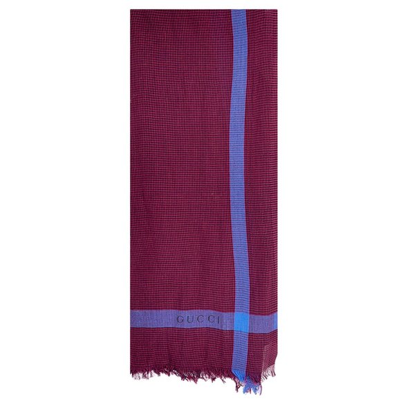 Gucci Unisex Walden Cotton Houndstooth Scarf Red Blue - Picture 1 of 4